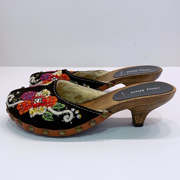 Miu Miu Wood Embroidered Clogs - 36 - Picture 5 of 11